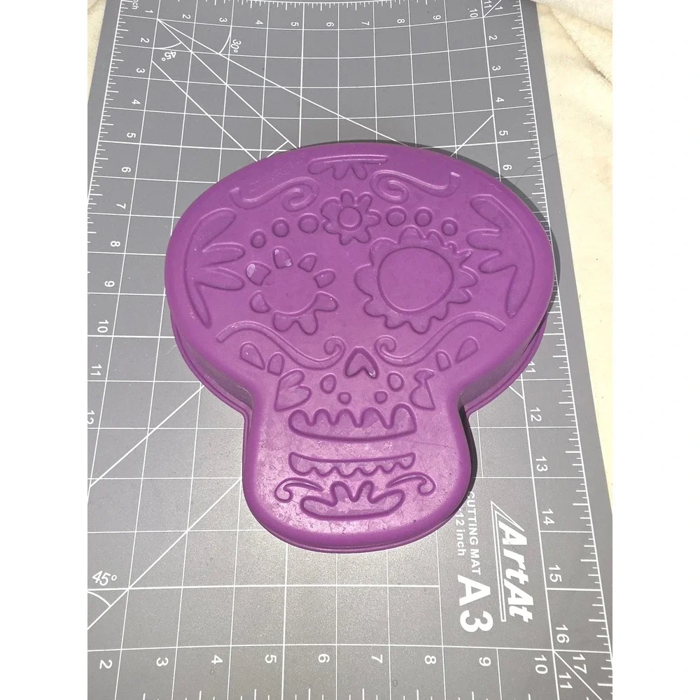 Celebrate It Purple Silicone Sugar Skull Cake Pan Day of the Dead Calavera Mold